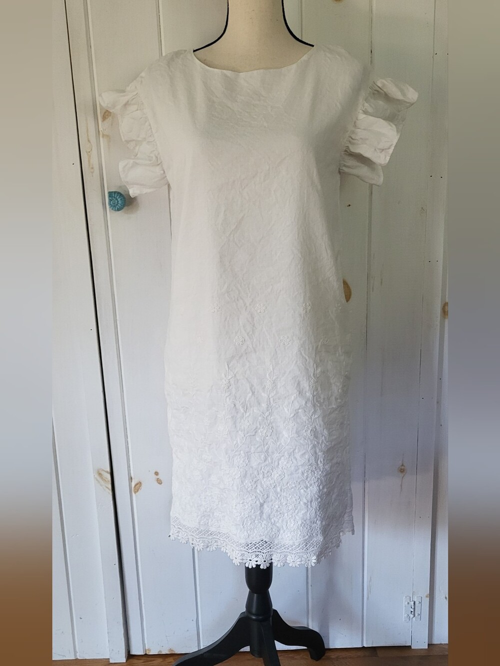 Ann Mashburn Cotton Linen Embroidered Sheath Dress